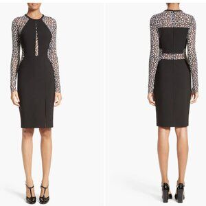 Yigal Azrouël Leopard Mesh Inset Dress Size 4 Retails for $1200